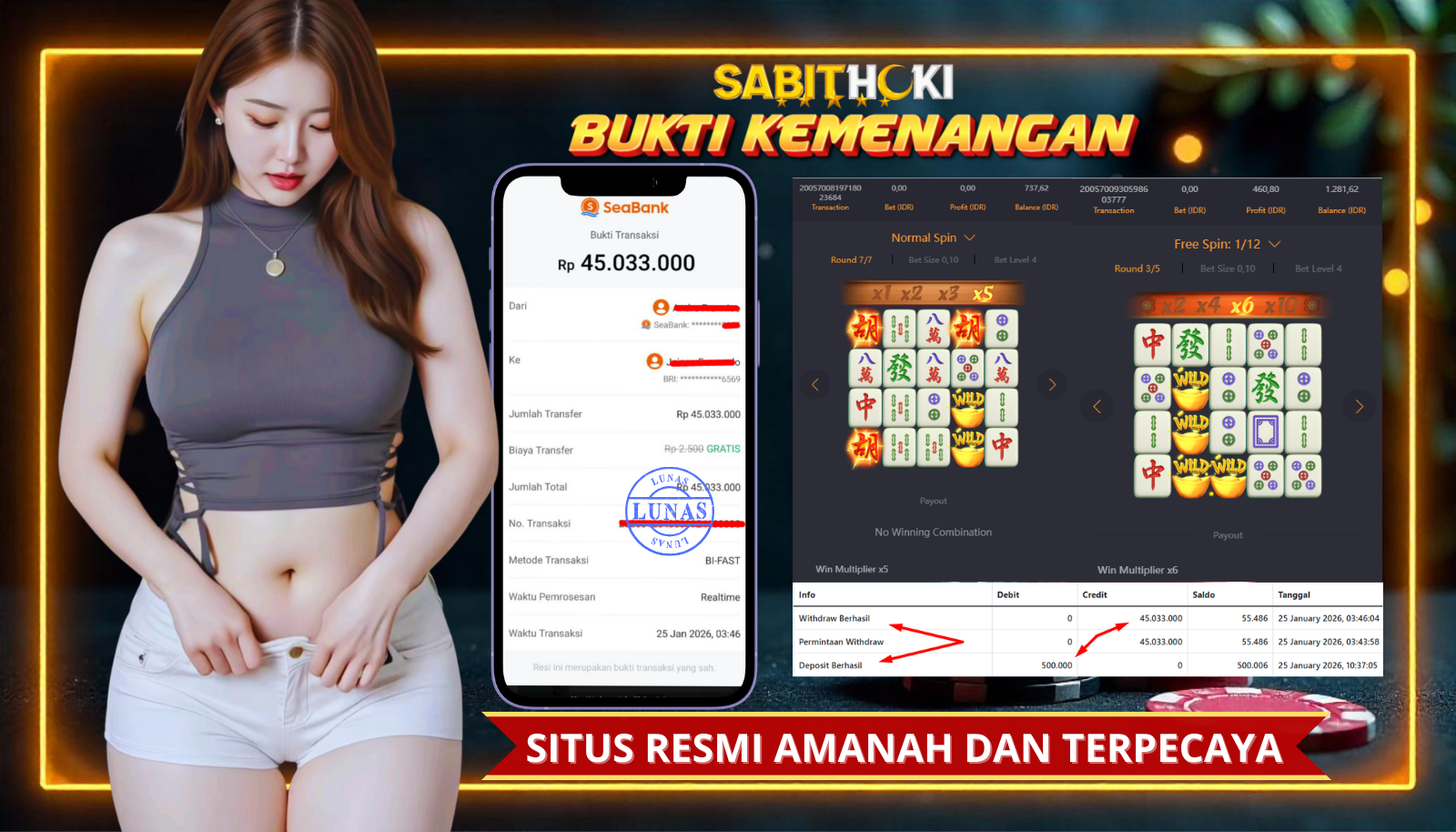 SELAMAT KEPADA MEMBER SETIA SABITHOKI BERHASIL JACKPOT DI PERMAINAN MAHJONG WAYS